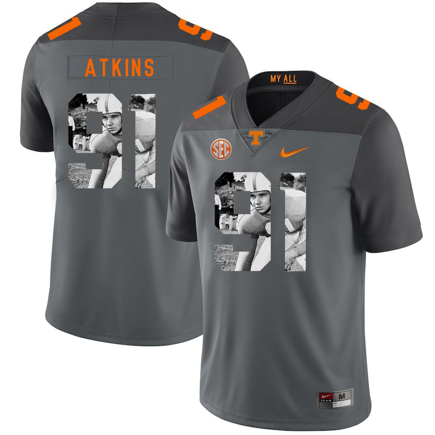 Men Tennessee Volunteers #91 Atkins Grey Fashion Edition Customized NCAA Jerseys